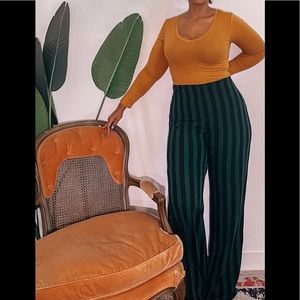 Green & black stripe pants